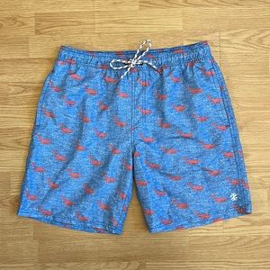 Izod bathing suit blue with coral whales, large, gently worn
